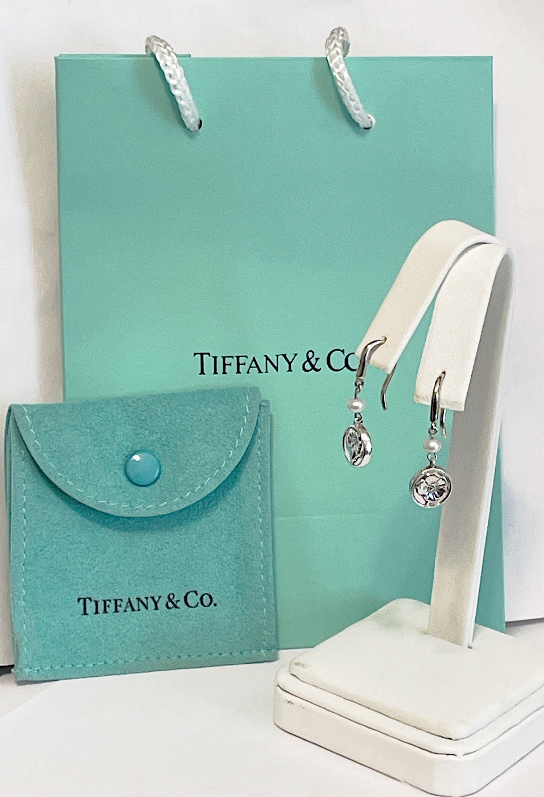 Tiffany & Co. Nature Rose Cultured Pearl 925 Sterling Silver Dangle Earrings