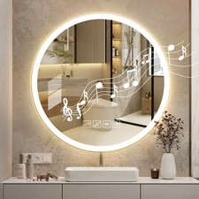 Round Bathroom Mirror with 3 LED Lights Bluetooth Illuminated Demister