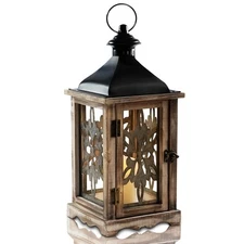 Homemory Rustic Christmas Farmhouse Lantern Decor, Wood & Metal 16'' Candle L...