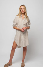ISABEL MARANT ETOILE Seen Shirt Dress 36  US 4 Tan White Striped Midi NWOT