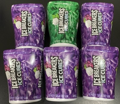 6 Bottles 40 Count ICE BREAKERS ICE CUBES Arctic Grape Spearmint Chewing Gum