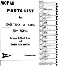 1959 Dodge Pickup And Truck Mopar Parts List Book Master Catalog With Numbers