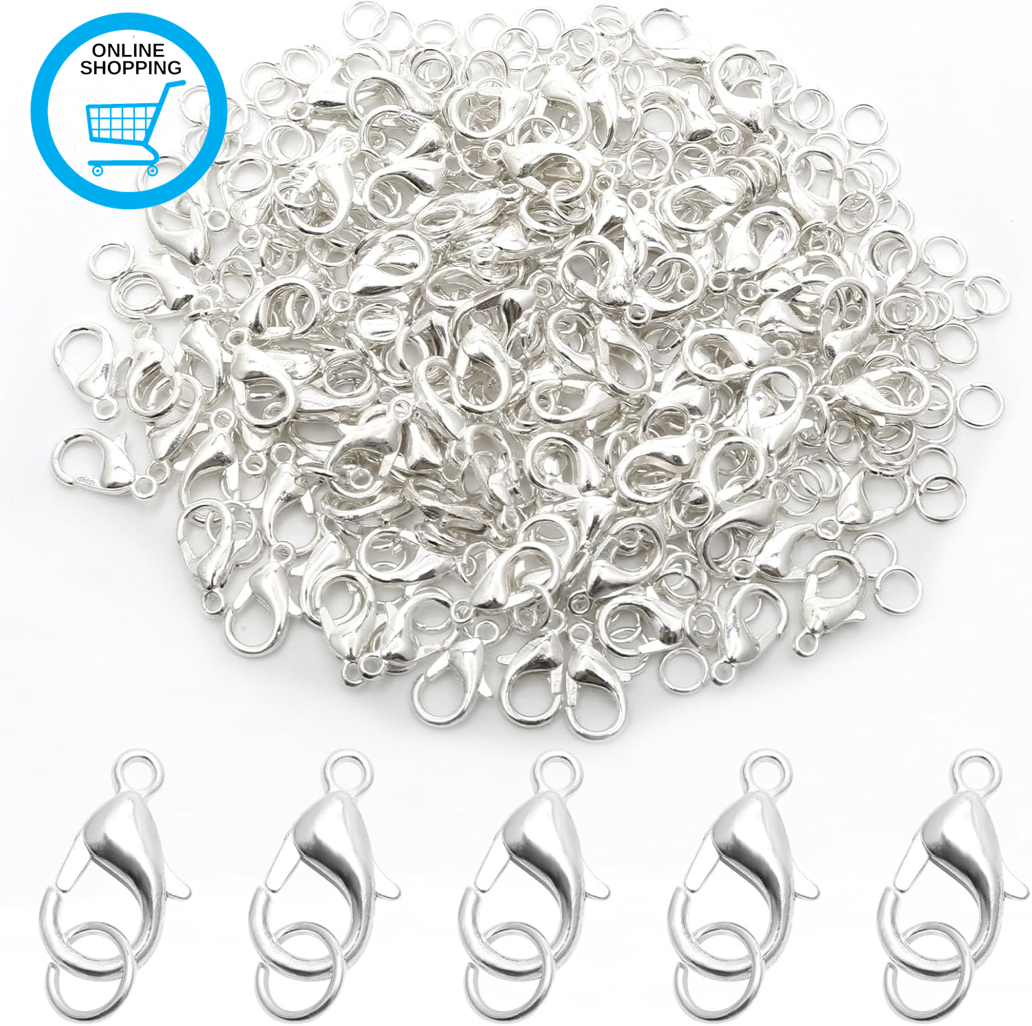 300 Pcs Lobster Clasps and Jump Rings (100 Clasps and 200 Rings), Jewellery Maki