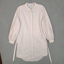 Calvin Klein Shirt Dress Womens 8 Pink White Striped Sheer Belted Button Pockets