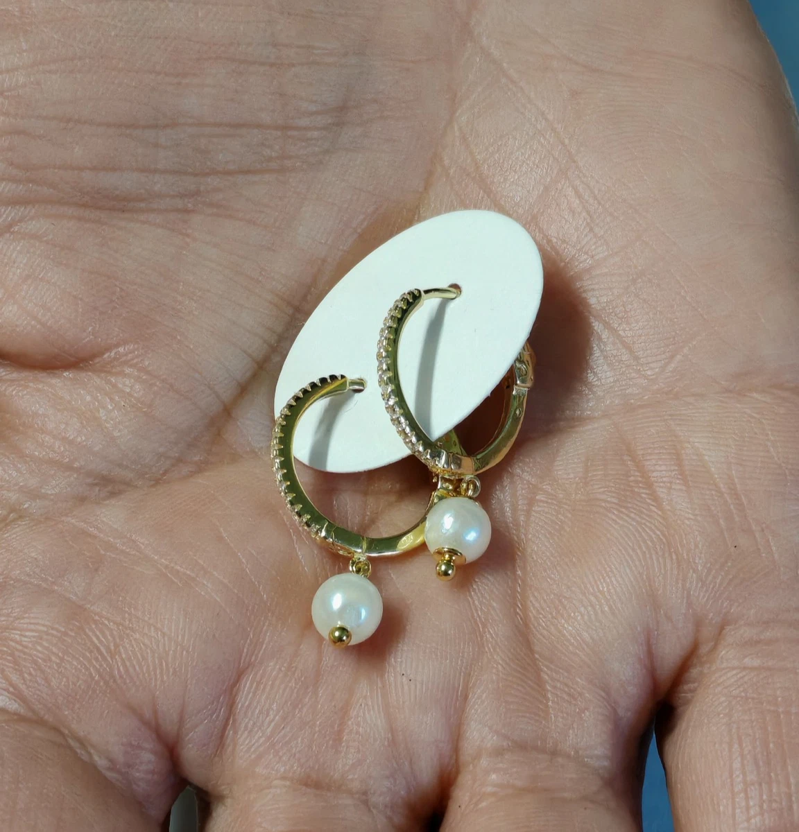 Orecchini cerchio da 2,9 cm con perle bianche - Miky Bijoux