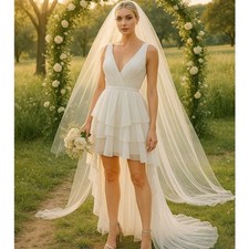 NEW leena Mac Duggal 55320 High Low Tiered Gown Built in Bodysuit Size 4