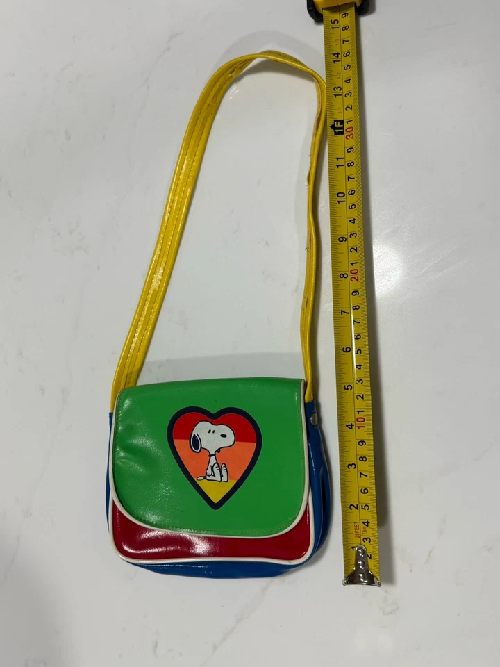 Cartera Snoopy vintage de piel para niñas de los años 70 corazón rojo arco iris Foto 4 de 4