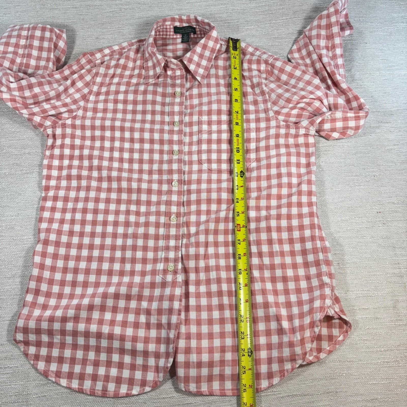 Lauren Jeans Co Ralph Lauren Womens Gingham Popover Half Button Shirt Pink Sz M thumbnail 9