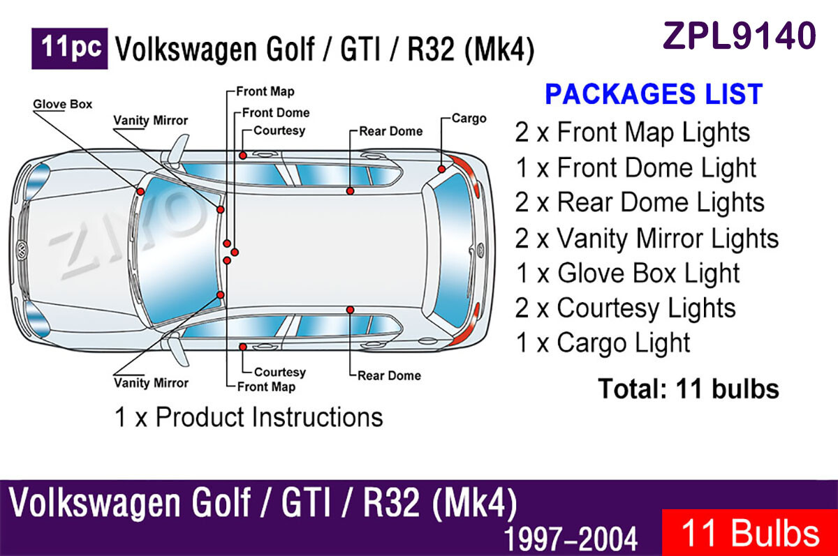 Deluxe White LED Interior Light Kit For Mk4 1997-2004 Volkswagen