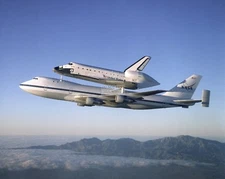 SPACE SHUTTLE ATLANTIS ATOP SHUTTLE CARRIER AIRCRAFT - 8X10 NASA PHOTO (EP-143)