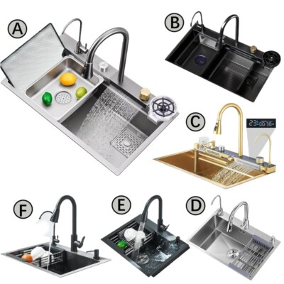 #ad #ad Stainless Steel Waterfall Kitchen Sink Drop In Single Bowl Workstation w Faucet $109.00