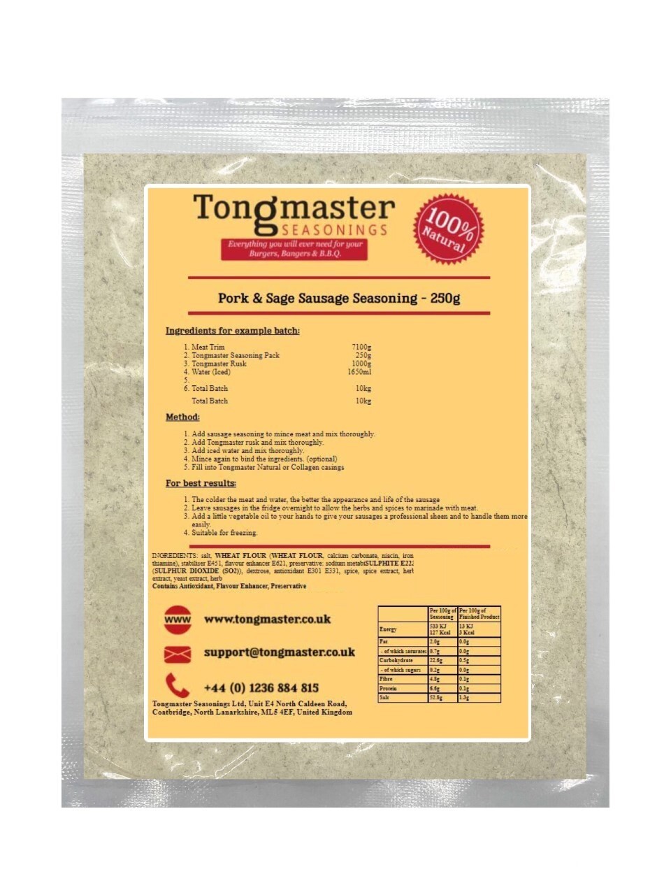 Pork & Sage Sausage Seasoning - 250g (10kg Batch)