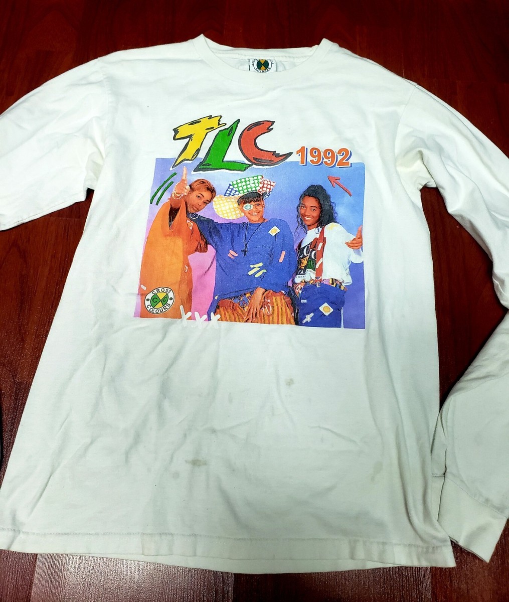 Cross Colours TLC 1992 Long Sleeve White T Shirt 90s Hip Hop Retro
