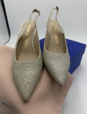 STUART WEITZMAN LINSI POINTED TOE SLINGBACK PUMP GLITTER PLATINO Size 8 450