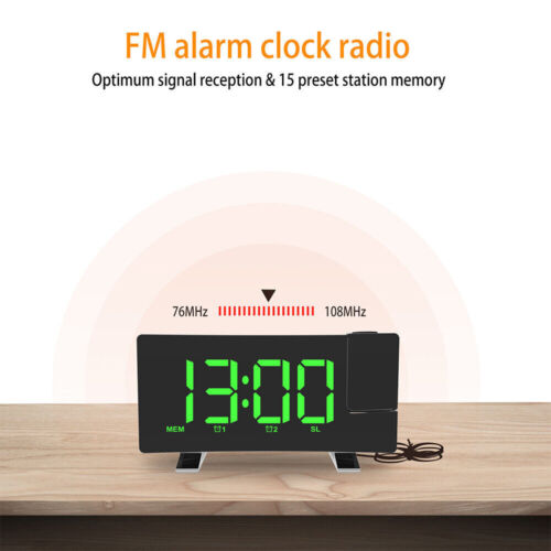 LED FM Radiowecker mit Projektion Digital Funkuhr Dimmbar Tischuhr Alarm USB DE` - Bild 6 von 17