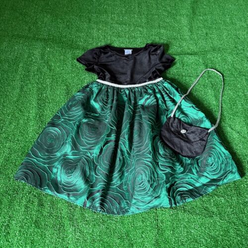 Blueberi Boulevard 2-pc. Floral Green Black Fit and Flare Dress w/ Purse Size 14 - Picture 2 of 17