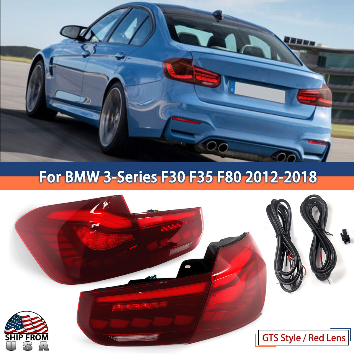 GTS Tail Lights Red Lens For BMW F30 F80 M3 3 Series 2012-2018