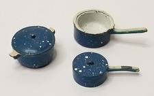 Vintage Doll House Miniature Cookware Lot Blue Speckled