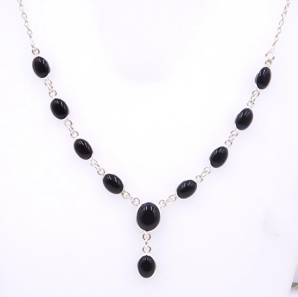 8.30 GM 925 Plata de Ley Natural Ónice Negro Piedra Mano Collar Talla 50.8cm - Imagen 4 de 4