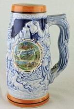Historical Williamsburg Beer Stein Octoberfest Pottery Blue Glazed 9 1/4" Tall