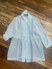 KASPER Jacket Sheer Chiffon White Lightweight Adjustable SIze Large euc
