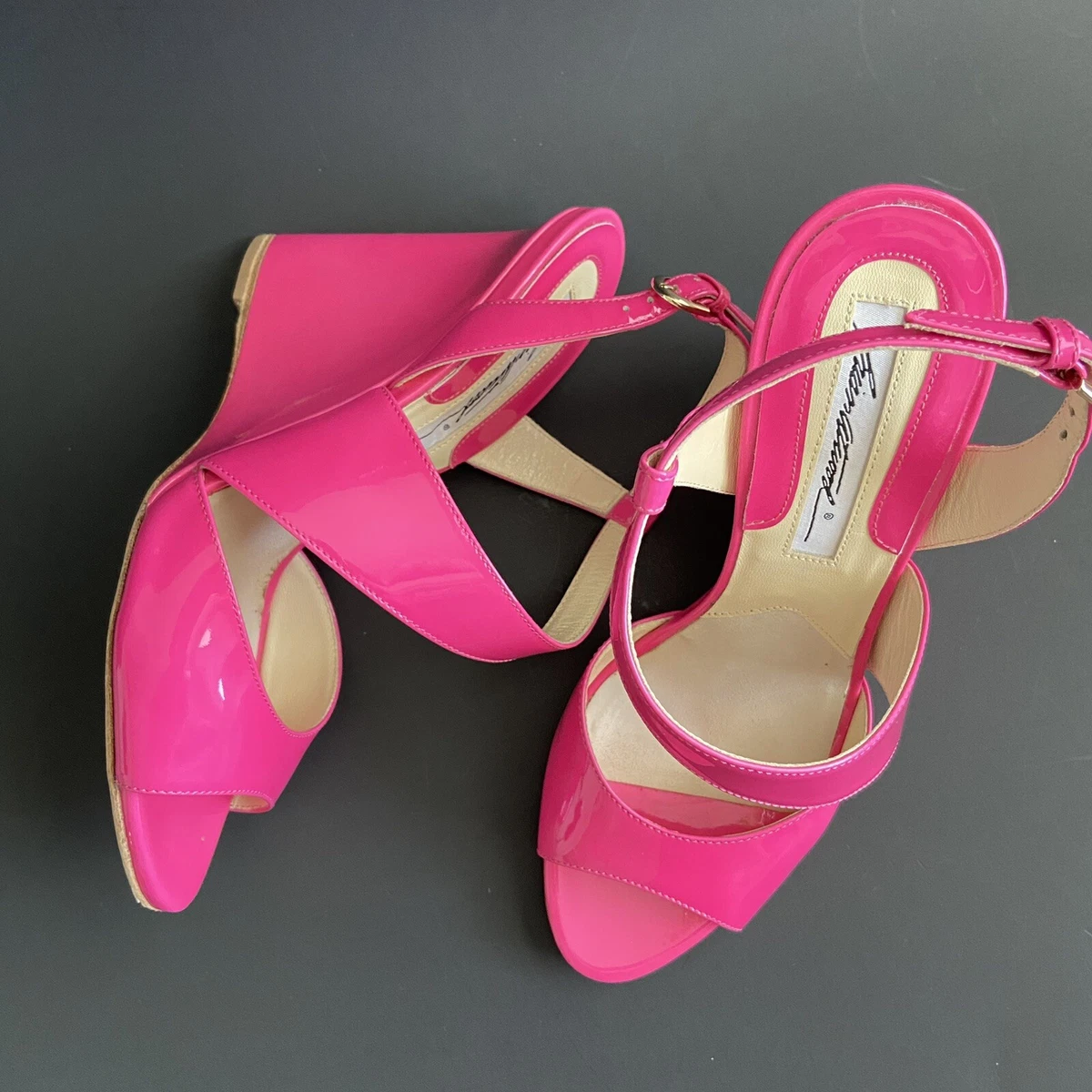Brian Atwood Patent leather Hot Pink Heels Sandals Italy 36.5