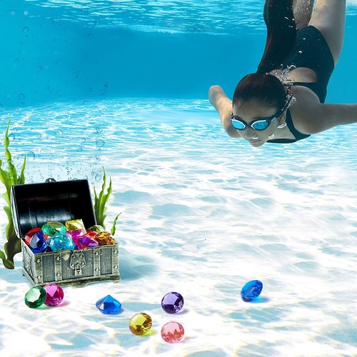Syncfun Diving Gem Pool Toys 16 Big Colorful Diamond with Pirate Treasure Chest - Picture 8 of 8