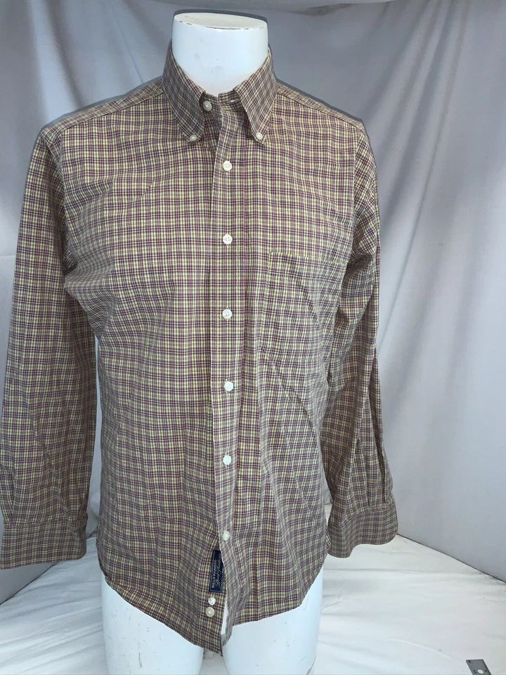 Bill’s Khakis 长袖纽扣衬衫 M 男式棕色格子棉美国 YGI J0-208 — 第 2/4 张图片