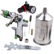 2.5mm HVLP Feed Air Spray Gun Kit W/  Regulator Gauge Paint Sprayer Sliver