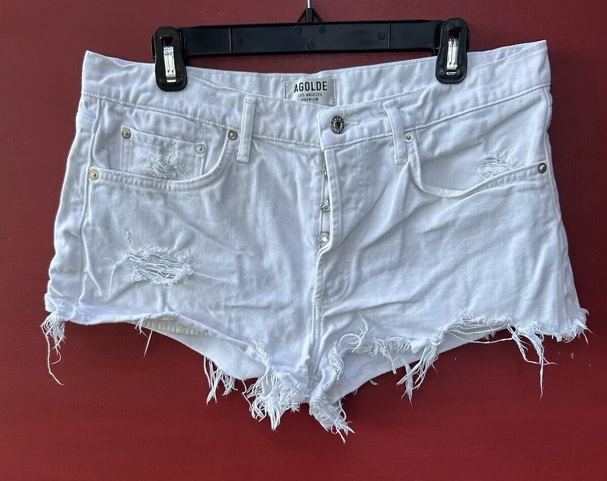 Agolde Parker Jean Shorts 31 Cutoffs White Denim Raw Hem Cotton