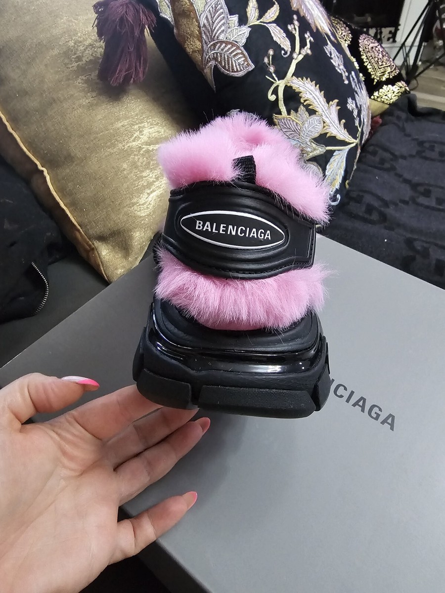 BALENCIAGA Track Faux Fur Sneakers Sandals Pink With BLACK