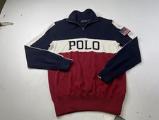 Polo Ralph Lauren Mens 1/4 Zip Sweater USA Flag Colorblock Spellout Size Small
