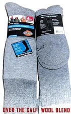 2 Pairs Mens Dickies Wool Blend Performance Thermal Cushioned Over Calf Socks