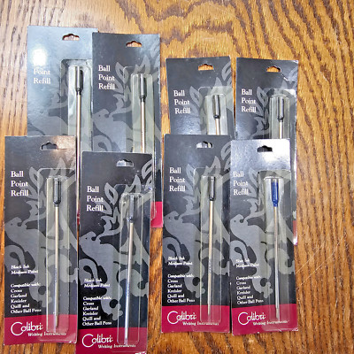 8 Colibri Ball Ink Refill Medium Point; 7-Black, 1-Blue   New Sealed
