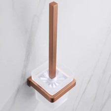 Brushed Rose Gold Toilet Brush and Holder Stainless Steel Glass for Bathroom