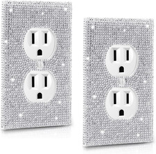 Outlet Covers.2 Pack Shiny Rhinestones Wall Plate Rhinestones Light Switch Cover