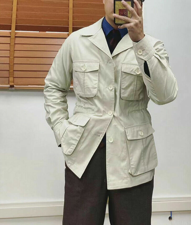 Vintage Men's Safari Jacket Four Pockets Hunting Coats Slim Vintage Men's Safari Jacket Four Pockets Hunting Coats Slim