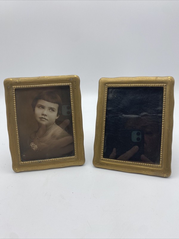 Brass Picture Frames Vintage With Photo Ephemera Set Of 2