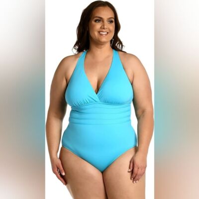 La Blanca Island Goddess Multi-Strap Cross-Back One Piece - Blue Size 16W