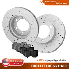 Front Drilled & Slotted Brake Rotors + Brake Pads Kit for Toyota Tundra Sequoia