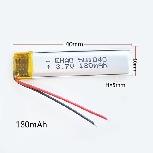 3.7V 180mAh LiPo Polymer Rechargeable Battery 501040 For Bluetooth Earphone GPS - Afbeelding 1 van 11