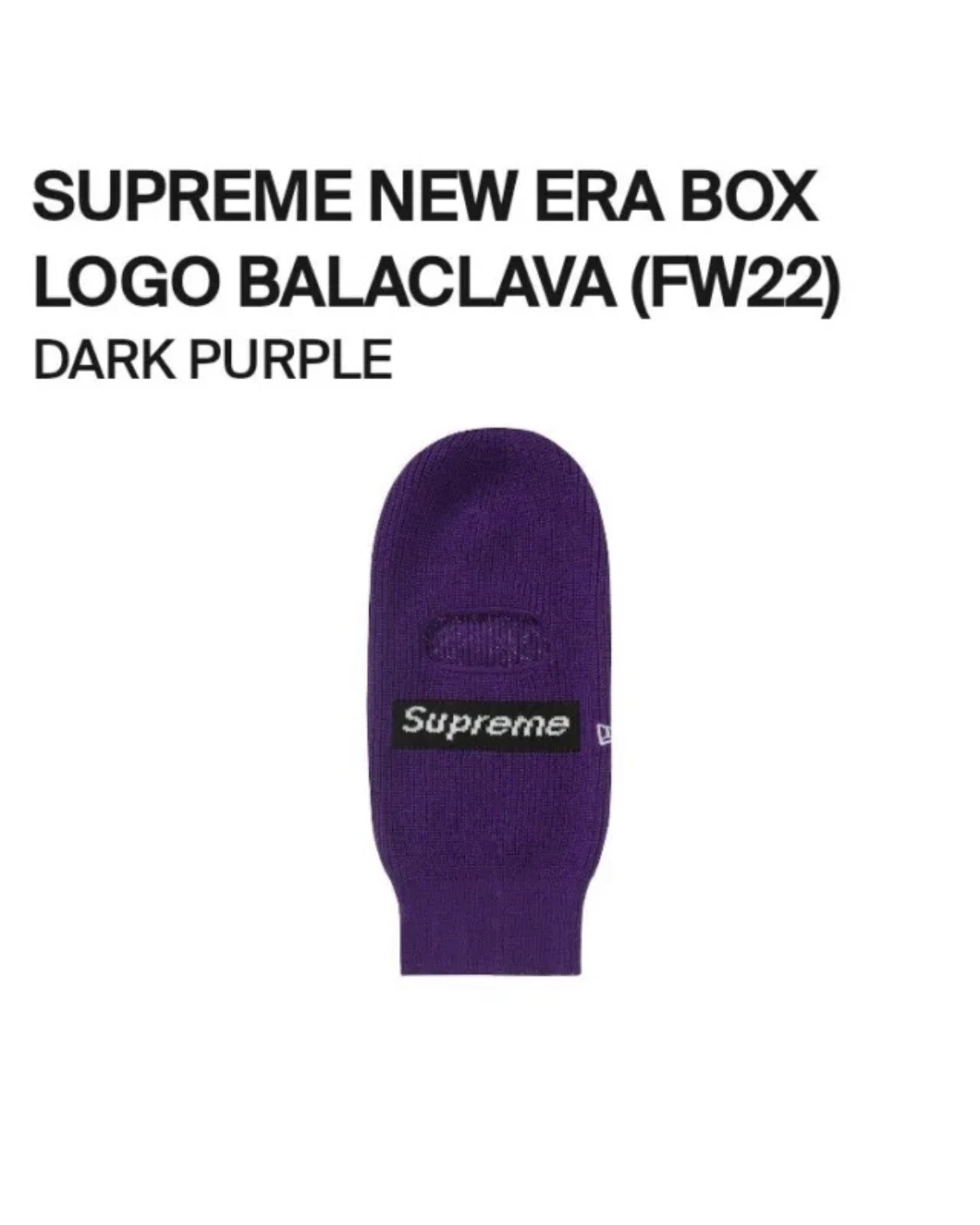 Supreme New Era Balaclava, violet neuf FW22