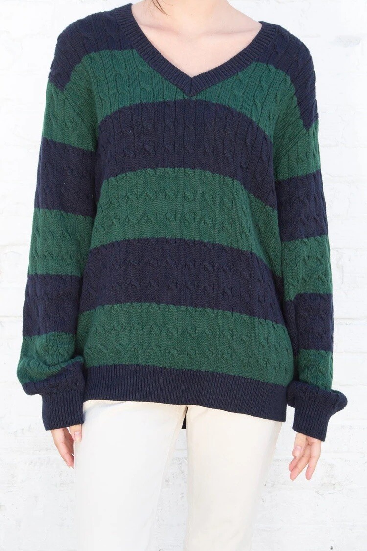 navy striped v neck Nikki sweater NWT 