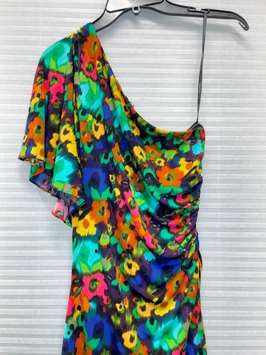 Calvin Klein Womens One-Shoulder Floral Lined Dress Vibrant Pattern Size 6 - Picture 7 of 13