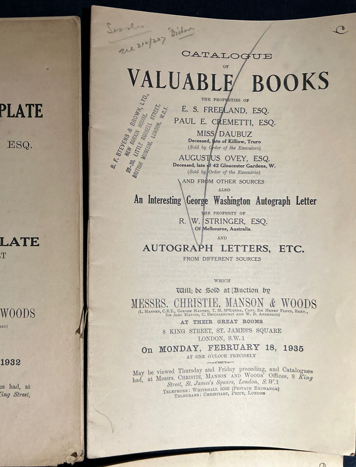 Antique Christie, Manson and Woods Auction Catalog- Lot of 6 from 1930-39