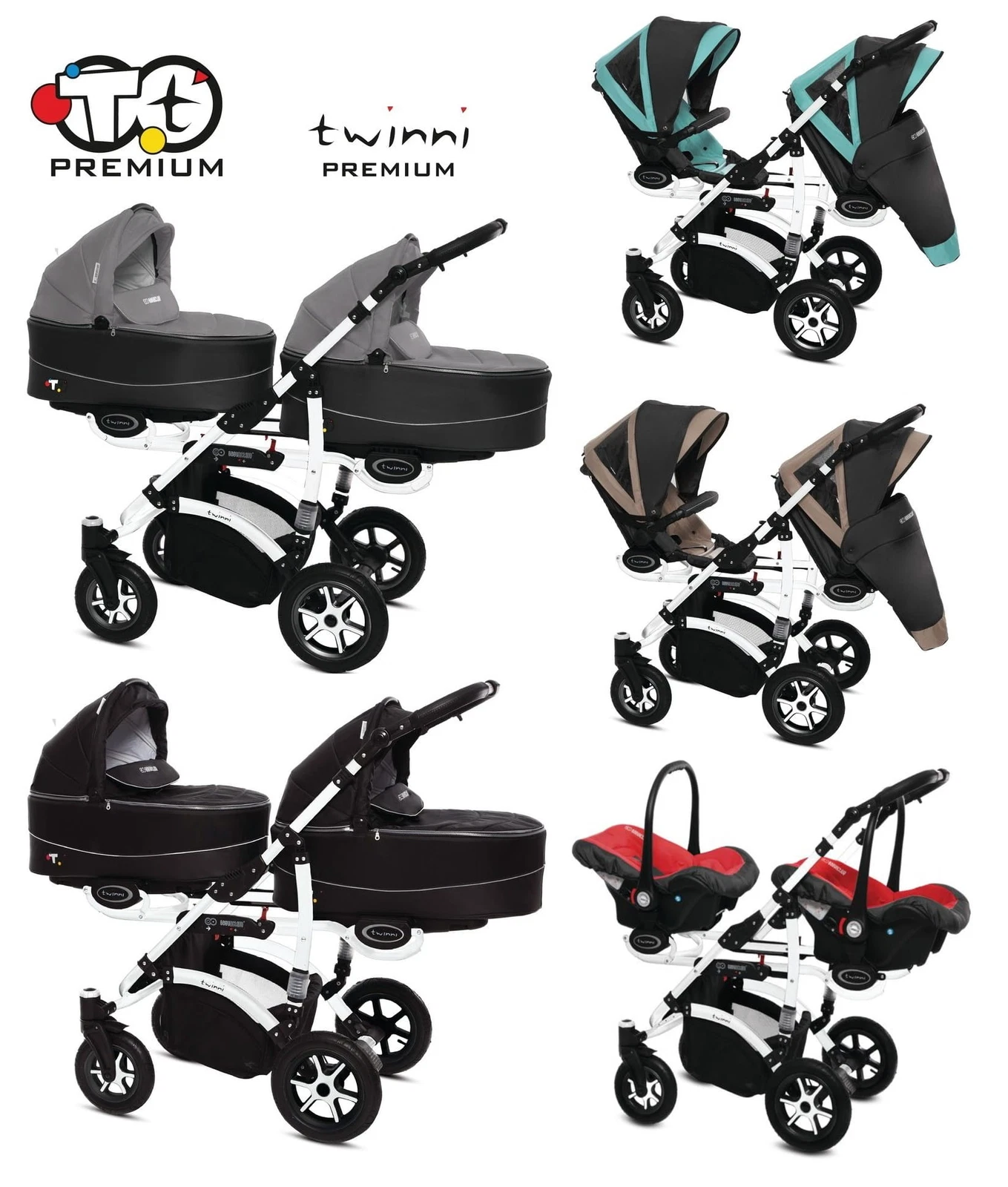 3in1 Twin Stroller Pram Babyactive Twinni all colours/ white frame BABYACTIVE