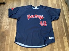 Henry Owens Game Used Portland Sea Dogs Blue BP Alternate Jersey Red Sox