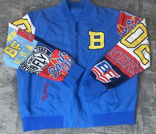 Born Fly Reversible Bomber Jacket Mens 2XL Graphic Sleeves Embroidery Streetwear
