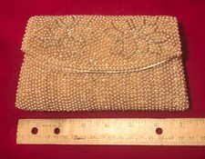 Vintage MM Kane Gold Flower Beaded Evening Bag Clutch Elegant Snap Closure