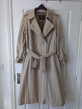 Burberry Women's Vintage Beige Tartan Haymarket Trench Coat Size Uk 16 Long